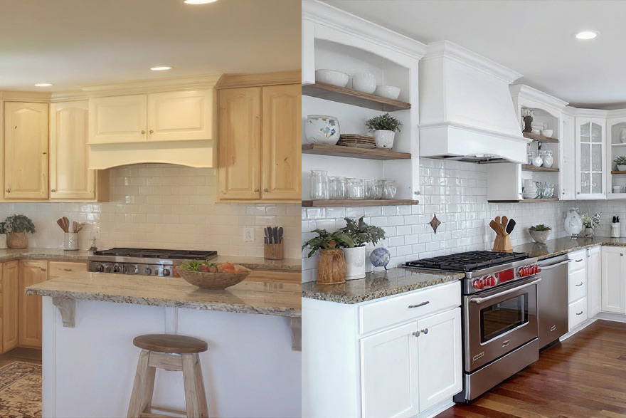 Kitchen before and after a renovation